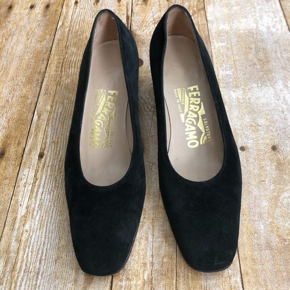 Salvatore Ferragamo Black Suede Pumps Heels